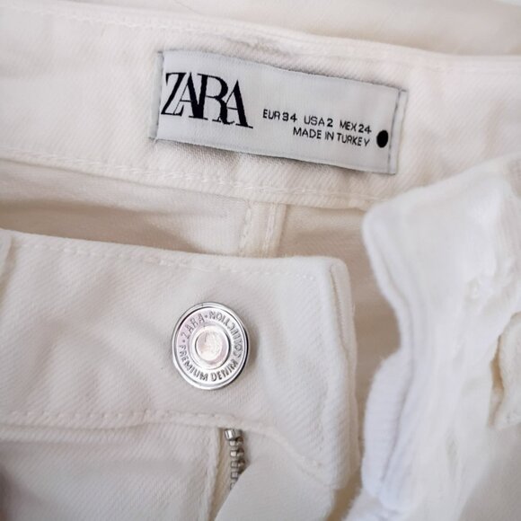 ZARA Off-White High Rise Straight Leg Jeans Women’s Size 2 Raw Hem Denim - Picture 7 of 7